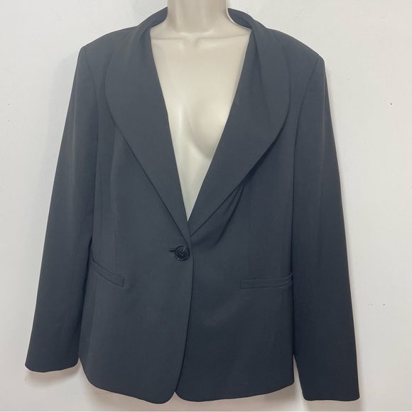 Lafayette 148 Blazer Size 16 Wool Blend Gray Black Shawl Collar Career Jacket